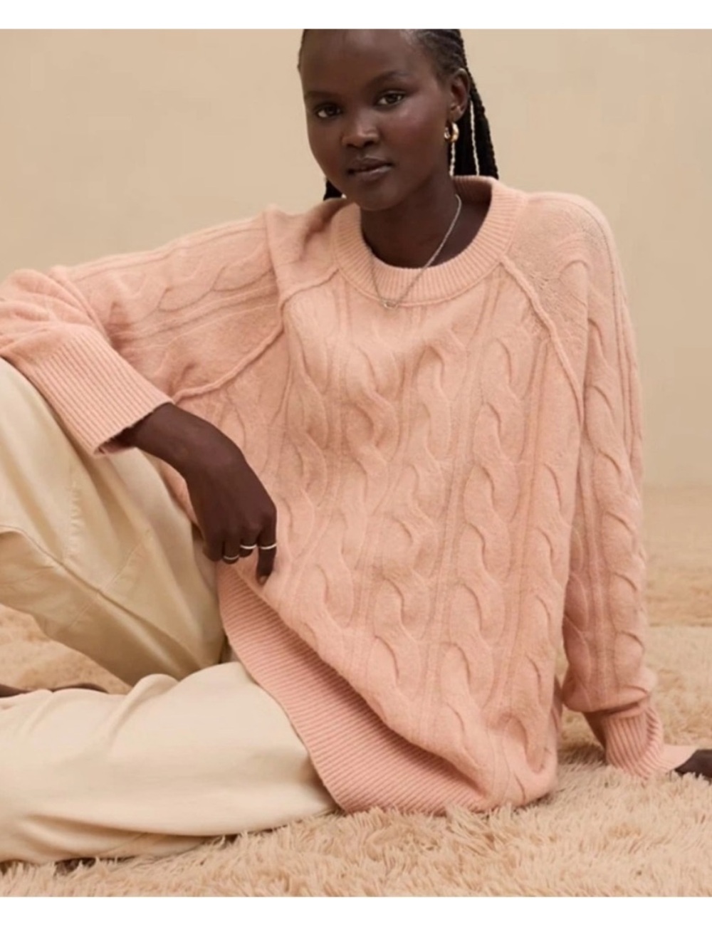 Aerie pink oversized soft cable knit sweater XS - Picture 2 of 11